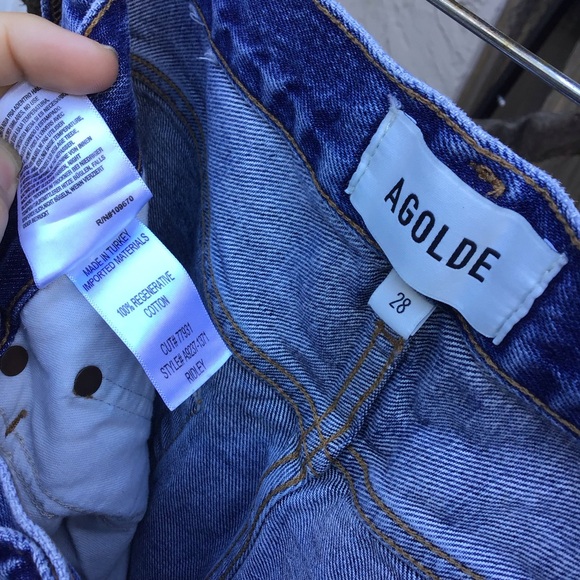 Agolde Ridley Denim Cutoff Shorts Womens 28 Blue High Rise Raw Hem - Picture 4 of 4